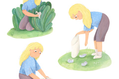 Olia Shovkova_character design_child_girl_nature_cleaning