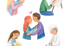 Olia Shovkova_characters_couple_artist_cook_vet doctor_dog_mother_child