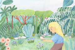 Olia-Shovkova_character_botanical-garden_plants_bird_child_girl