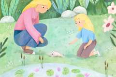 Olia-Shovkova_characters_child_girl_mother_bird_lake_nature_park