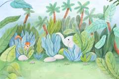 Olia-Shovkova_characters_tiger_parrots_elephant_nature_forest_plants
